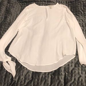 White sheer blouse w/ tie sleeves